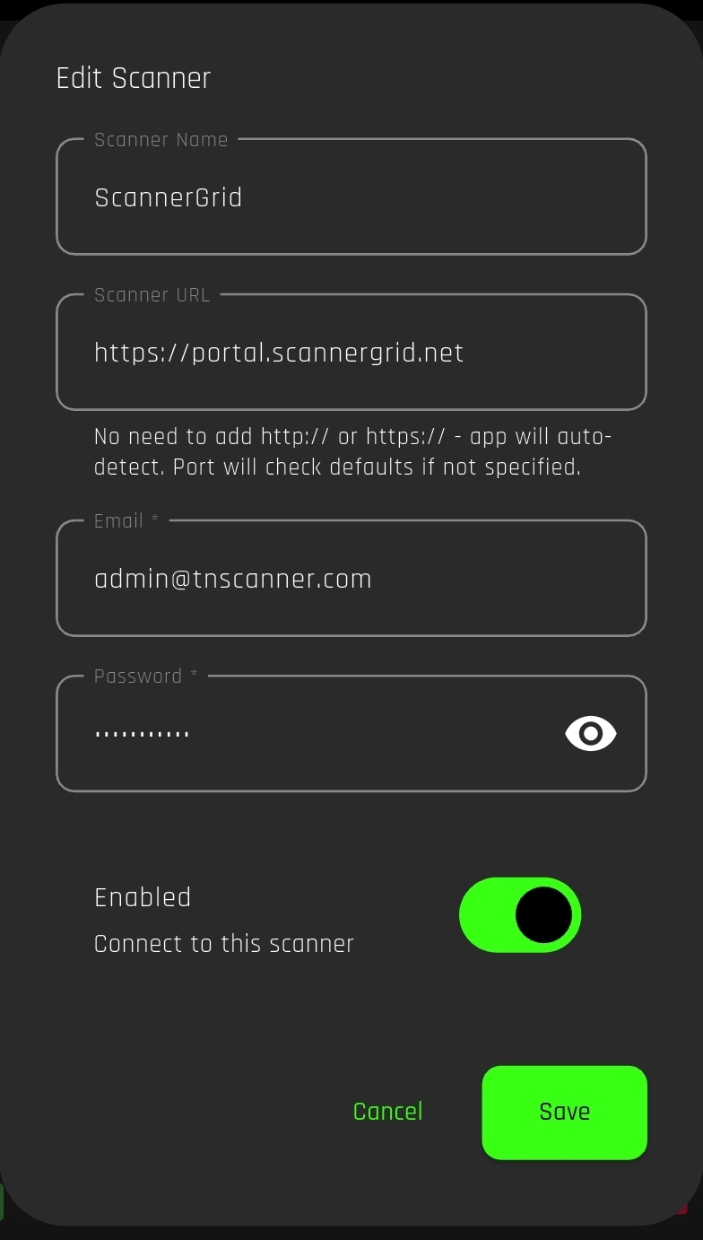 Enter username and password